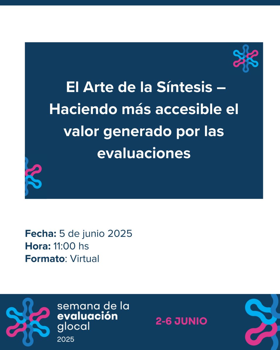 PNUD Paraguay (@pnudparaguay) on Twitter photo ✨️ En el marco de la Semana de Evaluación Glocal 2025, de <a href="/GEI_GlobalEval/">Global Evaluation Initiative</a>, te invitamos al evento virtual "El Arte de la Síntesis - Haciendo más accesible el valor generado por las evaluaciones.” ✨️ En el marco de la Semana de Evaluación Glocal 2025, de <a href="/GEI_GlobalEval/">Global Evaluation Initiative</a>, te invitamos al evento virtual "El Arte de la Síntesis - Haciendo más accesible el valor generado por las evaluaciones.”