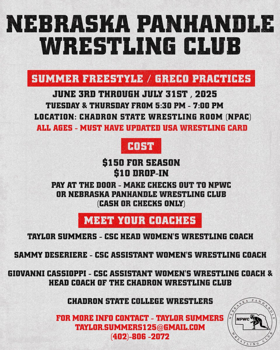 Chadron State Womens Wrestling (@cscwwrestling) on Twitter photo Club practice starts tomorrow! We can’t wait to see you there! 👊🏼
Remember to make sure you have an updated USA wrestling membership to attend! <a href="/NEPanhandleWC/">NebraskaPandhandle_WC</a> Club practice starts tomorrow! We can’t wait to see you there! 👊🏼
Remember to make sure you have an updated USA wrestling membership to attend! <a href="/NEPanhandleWC/">NebraskaPandhandle_WC</a>