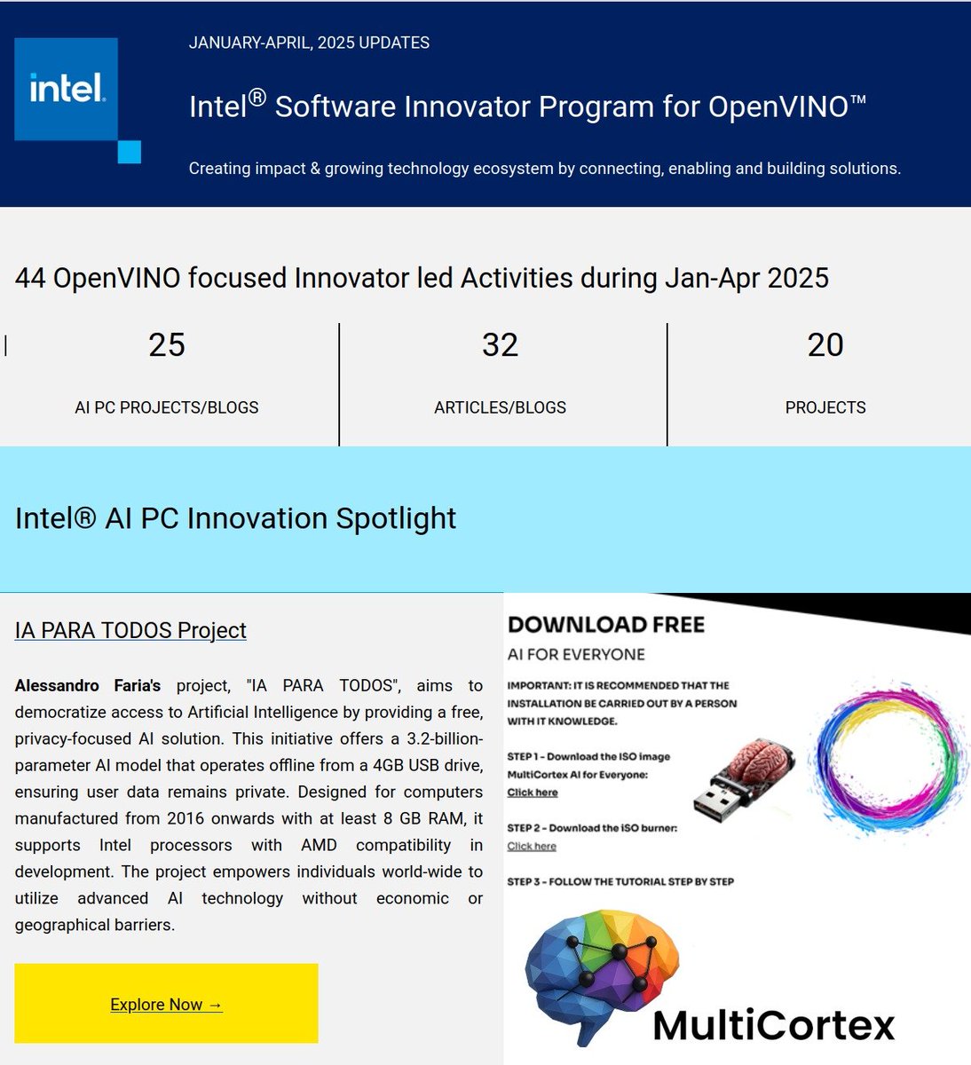 CABELO (@cabelo_linux) on Twitter photo Global recognition for the Intel Innovator program thanks to the <a href="/MulticortexAI/">MultiCortex AI</a> "AI FOR ALL" project that promotes the democratization of AI with an emphasis on energy efficiency, combining advanced optimization techniques in HPC to make the processing of AI models accessible. Global recognition for the Intel Innovator program thanks to the <a href="/MulticortexAI/">MultiCortex AI</a> "AI FOR ALL" project that promotes the democratization of AI with an emphasis on energy efficiency, combining advanced optimization techniques in HPC to make the processing of AI models accessible.
