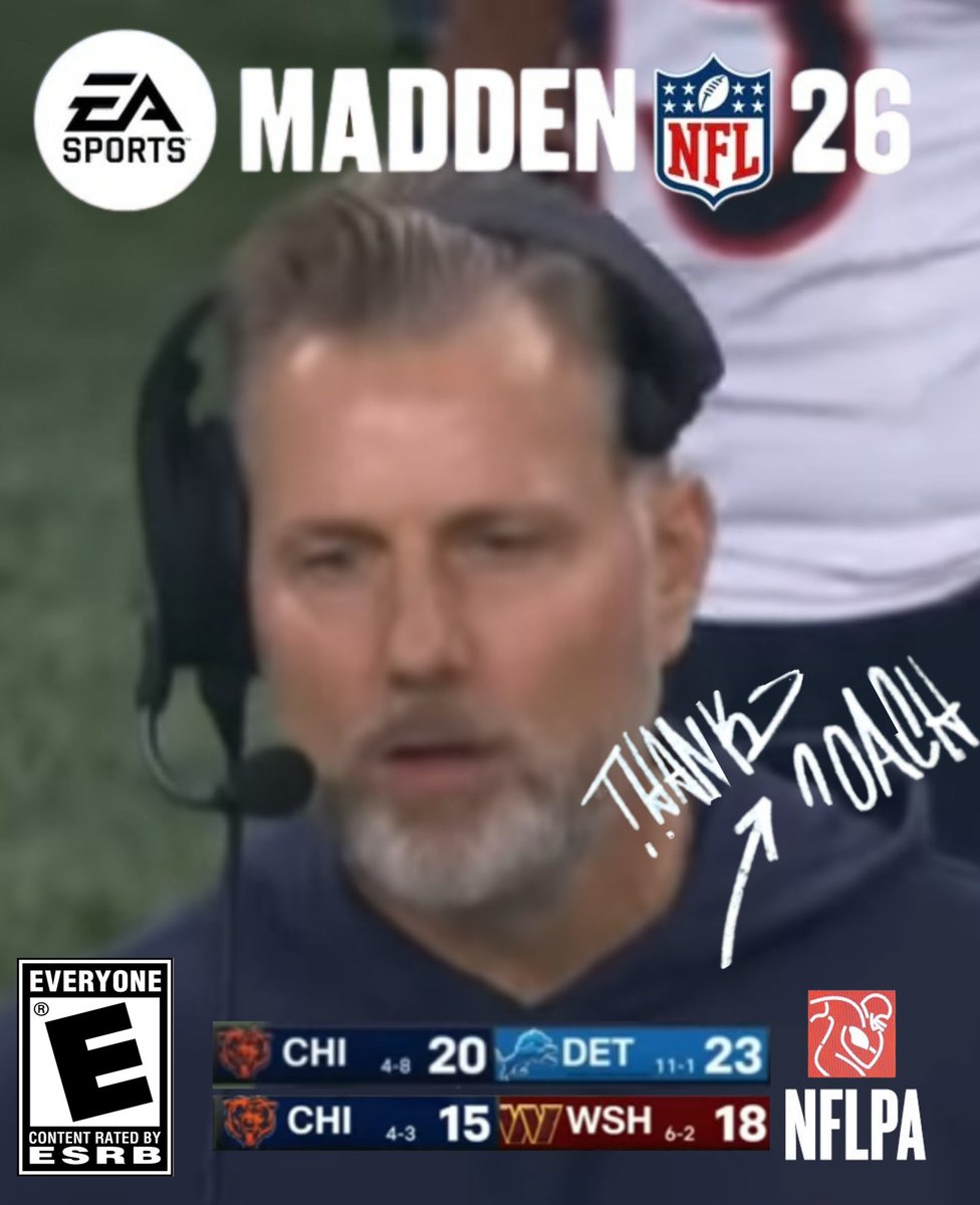dabearsmarley's tweet photo. This Matt Eberflus Madden 26 cover is a must. #madden #madden26 #beardown #chicagobears https://t.co/OwSNOMyP82