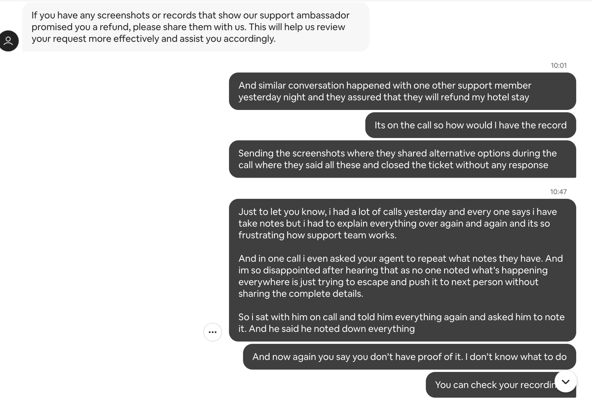 JahnaviPra2752's tweet photo. No resolution even after all the below promises by @Airbnb 
Why do i have to go through all this when i paid 83 euros of service fee @bchesky ? I have more details to share but not able to share everything here. #AirbnbFail #AirbnbAirCover #CustomerServiceFail #BookingScam https://t.co/RucljskhxG