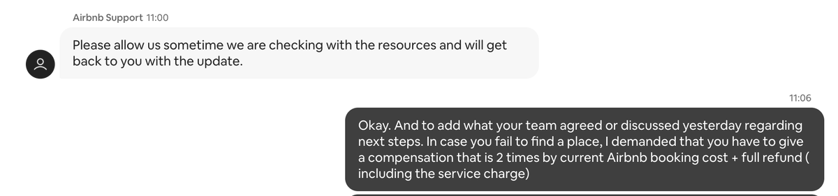 JahnaviPra2752's tweet photo. No resolution even after all the below promises by @Airbnb 
Why do i have to go through all this when i paid 83 euros of service fee @bchesky ? I have more details to share but not able to share everything here. #AirbnbFail #AirbnbAirCover #CustomerServiceFail #BookingScam https://t.co/RucljskhxG