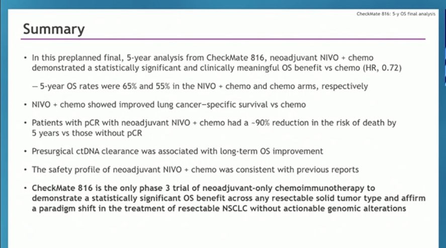 RManochakian's tweet photo. 🔥🚨@OncoAlert Hot Off The Press.
Just presented @ASCO #ASCO25 by the amazing @FordePatrick
#OverallSurvival Results of #Checkmate816 phase 3 trial of:
#Neoadjuvant #Nivolumab + Chemo vs Chemo in stage IB-IIIA Non-Small-Cell #LungCancer
👇🏻 https://t.co/400IztefdJ