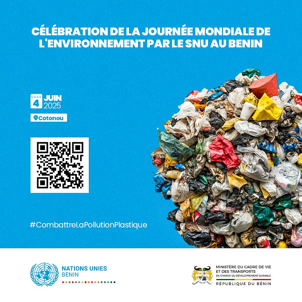 Dans le cadre de la célébration de la #JournéeMondialeDelEnvironnement 2025, rejoignez <a href="/UNBenin/">UN Benin</a> le 4 juin 2025 à 8:30 pour des réflexions inspirantes et des discussions engagées.
Ensemble pour #CombattreLaPollutionPlastique au Bénin!