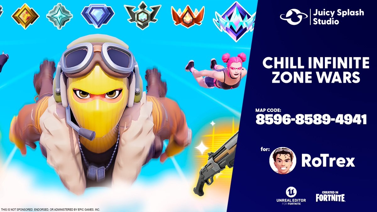 CHILL INFINITE ZONE WARS 🌟
MAP CODE: 8596-8589-4941

Enter the competitive world of Rotrex's Infinite Zone Wars map, where you can compete with other players by dropping from the air onto the battlefield. Build, fight, and climb the rankings of the best players on the map, and