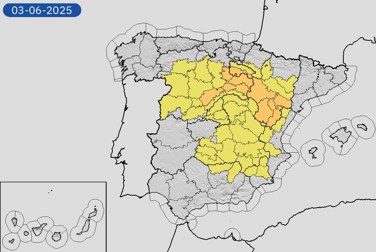 02/06 22:18 Avisos activos hoy y mañana en España por tormentas y lluvias. Nivel máximo de aviso: naranja.
Actualizaciones en aemet.es/es/eltiempo/pr…