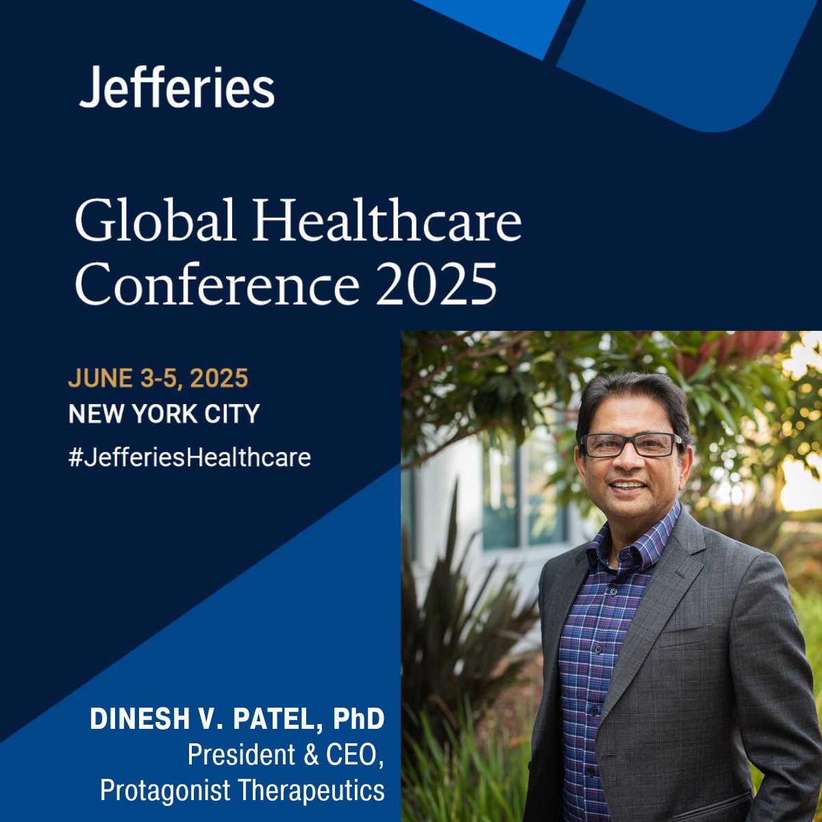 Protagonist Therapeutics (@protagonisttx) on Twitter photo This Wednesday at 1:25PM ET, our <a href="/ProtagonistCEO/">Dinesh V. Patel, PhD</a> Dinesh V. Patel, PhD, will participate in a fireside chat and one-on-one meetings at #JefferiesHealthcare.
Access the webcast: feeds.issuerdirect.com/news-release.h… This Wednesday at 1:25PM ET, our <a href="/ProtagonistCEO/">Dinesh V. Patel, PhD</a> Dinesh V. Patel, PhD, will participate in a fireside chat and one-on-one meetings at #JefferiesHealthcare.
Access the webcast: feeds.issuerdirect.com/news-release.h…