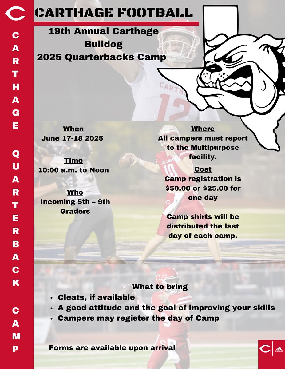 CARTHAGE QB CAMP INFORMATION 🏈