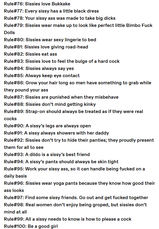 I was sent 100 sissy rules by someone and I admit I love it ❤️🙄😇🙄❤️