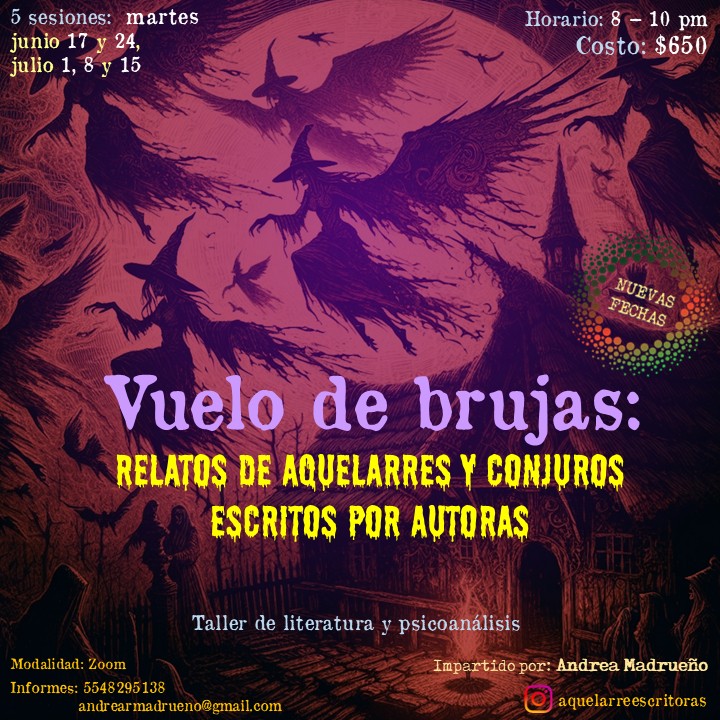 andrearmadrueno's tweet photo. ¡Próximo Aquelarre de psicoanálisis y literatura! 
Iniciamos el 17 de junio.
¡Aún hay lugares disponibles! 
Para informes e inscripciones me pueden escribir mensaje directo 🧙🏻 https://t.co/hfeK731Anb