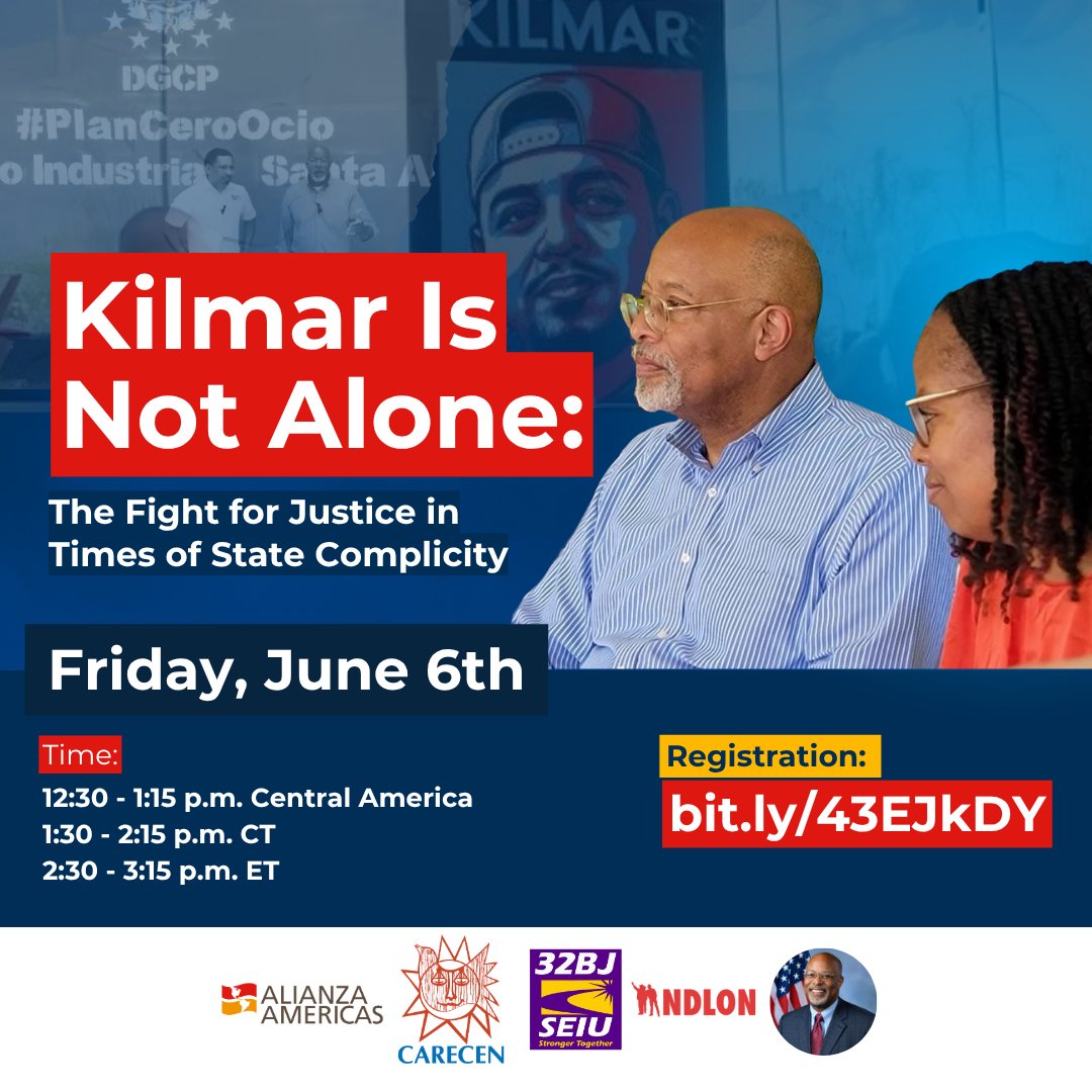 ALIANZA AMERICAS (@alianzaamericas) on Twitter photo Kilmar is not alone. His case exposes an alarming truth: state complicity & the erosion of human rights.
Join us for a convo w/<a href="/RepGlennIvey/">Rep. Glenn Ivey</a> & leaders of migrant movement, where we will address the fighte for justice & accountability in the U.S. & El Salvador. Kilmar is not alone. His case exposes an alarming truth: state complicity & the erosion of human rights.
Join us for a convo w/<a href="/RepGlennIvey/">Rep. Glenn Ivey</a> & leaders of migrant movement, where we will address the fighte for justice & accountability in the U.S. & El Salvador.