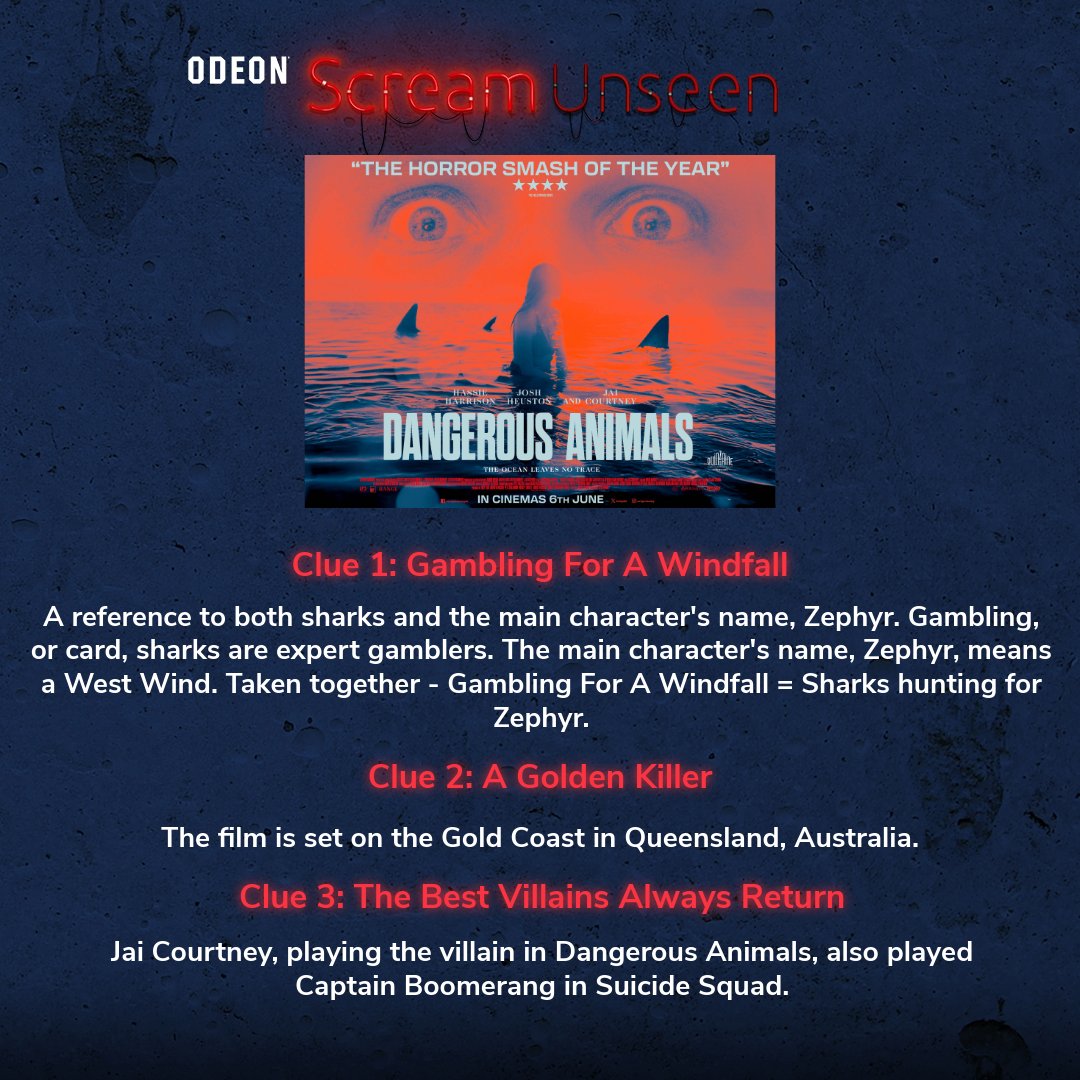 ODEON (@odeoncinemas) on Twitter photo Well well wellโฆ your Scream Unseen was Dangerous Animals! ๐๐ฆ
Did it leave you screaming (in a good way)? Let us know! ๐ Well well wellโฆ your Scream Unseen was Dangerous Animals! ๐๐ฆ
Did it leave you screaming (in a good way)? Let us know! ๐