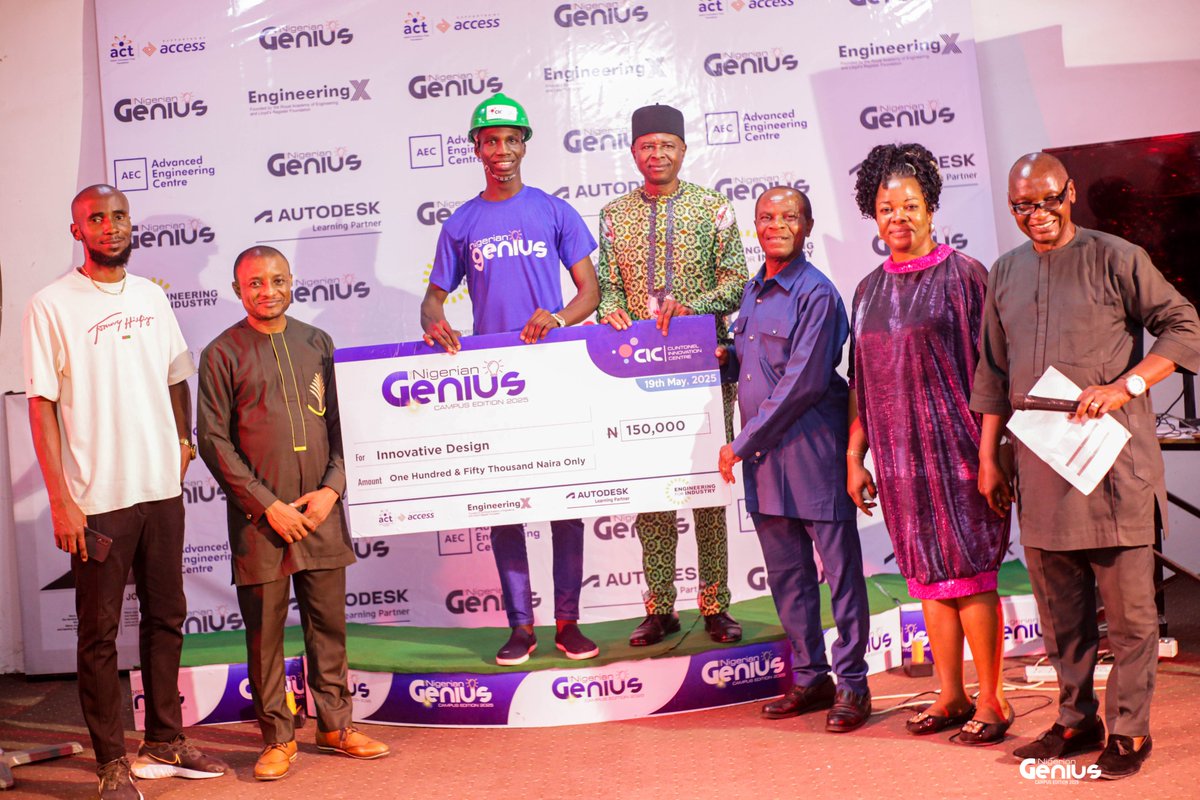 CIC Makerspace (@cic_makerspace) on Twitter photo Huge congratulations to the geniuses from <a href="/lautechofficial/">Ladoke Akintola University of Technology</a> on winning the Most Innovative Design award!Their creativity, out-of-the-box thinking, and technical expertise truly set their project apart.
Supported by
<a href="/ACTFoundation_/">ACTFoundation</a>
<a href="/AEC_Africa/">Advanced Engineering Centre (AEC)</a>
<a href="/autodesk/">Autodesk</a>
#NigerianGenius Huge congratulations to the geniuses from <a href="/lautechofficial/">Ladoke Akintola University of Technology</a> on winning the Most Innovative Design award!Their creativity, out-of-the-box thinking, and technical expertise truly set their project apart.
Supported by
<a href="/ACTFoundation_/">ACTFoundation</a>
<a href="/AEC_Africa/">Advanced Engineering Centre (AEC)</a>
<a href="/autodesk/">Autodesk</a>
#NigerianGenius