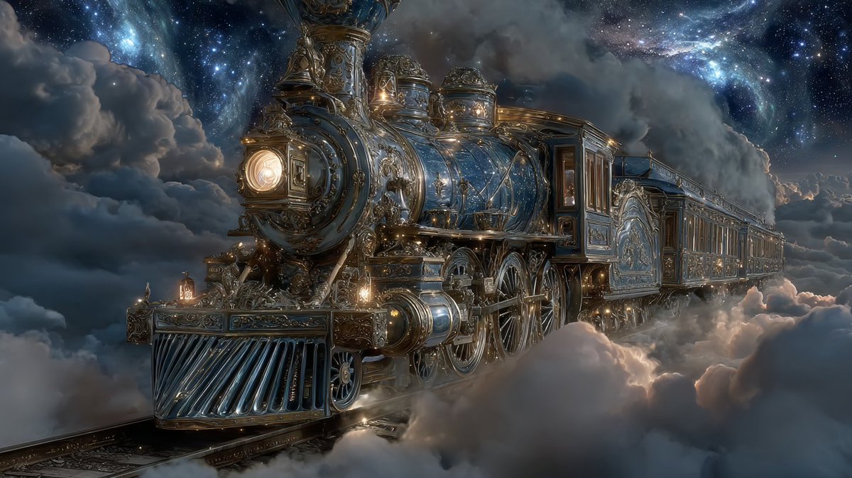 Next stop: the edge of memory, the start of every dream.

#CelestialExpress #StarlightJourney #MidnightTrain #SpaceArt