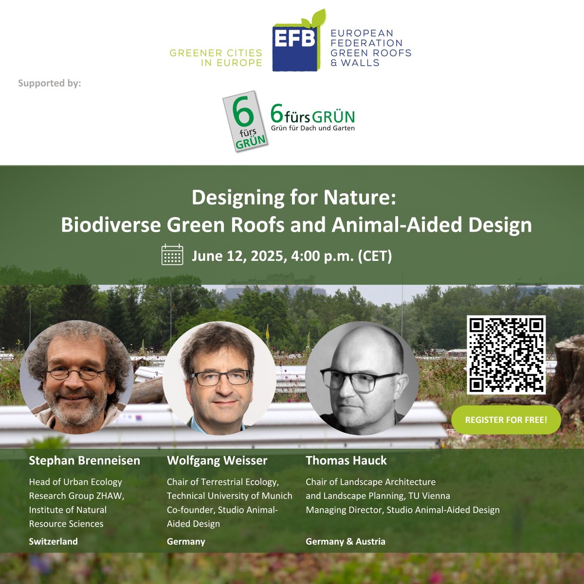 We warmly invite you to our upcoming EFB webinar:
 "Designing for Nature: Biodiverse Green Roofs and Animal-Aided Design"
📅 12 June 2025
🕓 4:00–5:30 p.m. (CET)
💻 MS Teams
🎟️ Free participation
💚 Supported by: 6 Fürs Grün GmbH

🔗 Register here: naturebasedenterprise.com/networks/event…