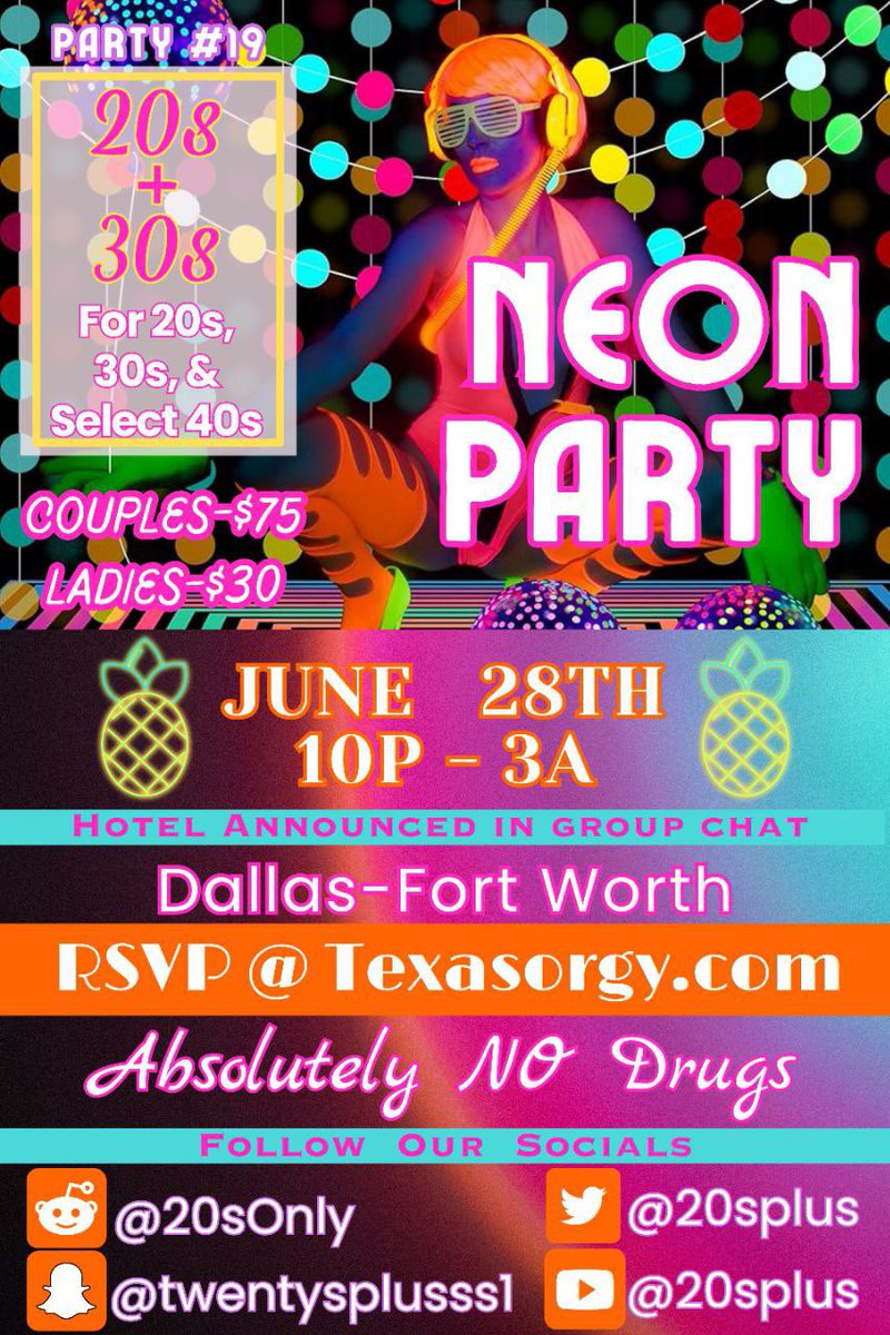 #party 19
Couples/Ladies Only
RSVP here
texasorgy.com/events

#swingers #orgy #hotelparty #swinging #swingergroup #swingerevents #swingerparty #dallasswingers #dallashotwife #txswingers #TexasSwingers #txhotwife #hotwife #sharedwife #hornywife #dallas #vixen #dfwswingers