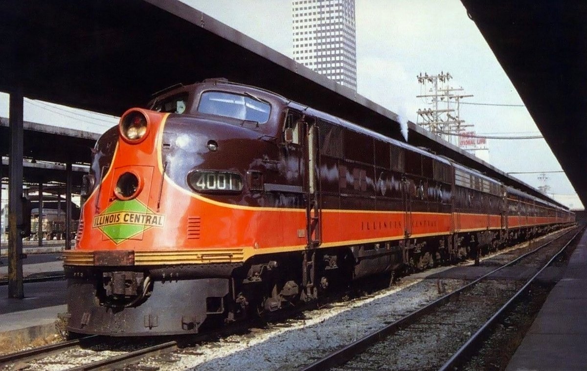Illinois Central E6A #4001 awaits departure for Chicago from New Orleans Union Passenger Depot with train #54, the northbound "Panama Limited," on May 28, 1967. This locomotive had been acquired new from Electro-Motive in December, 1941. J.W. Swanberg photo.