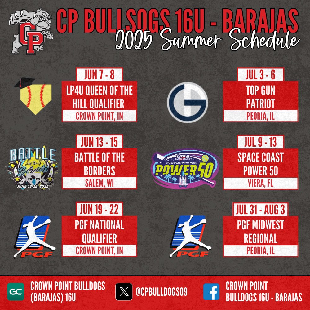 Ava Musch 2028 (@avamusch8_) on Twitter photo Summer ball is starting up this weekend and I couldn’t be more excited! Here’s our schedule for this summer, come watch us locally or on our GameChanger: web.gc.com/teams/I5RHcIIy… Lets go Dogs!🥎 <a href="/CPbulldogs09/">Crown Point Bulldogs Barajas</a> <a href="/NDsoftball/">Notre Dame Softball</a> <a href="/PurdueSoftball/">Purdue Softball</a> <a href="/ExtraInningSB/">EXTRA INNING SOFTBALL</a> <a href="/LakeCentralSB/">🥎 Lake Central Softball 🥎</a> <a href="/nlsportsperf/">Next Level Sports Performance</a> Summer ball is starting up this weekend and I couldn’t be more excited! Here’s our schedule for this summer, come watch us locally or on our GameChanger: web.gc.com/teams/I5RHcIIy… Lets go Dogs!🥎 <a href="/CPbulldogs09/">Crown Point Bulldogs Barajas</a> <a href="/NDsoftball/">Notre Dame Softball</a> <a href="/PurdueSoftball/">Purdue Softball</a> <a href="/ExtraInningSB/">EXTRA INNING SOFTBALL</a> <a href="/LakeCentralSB/">🥎 Lake Central Softball 🥎</a> <a href="/nlsportsperf/">Next Level Sports Performance</a>