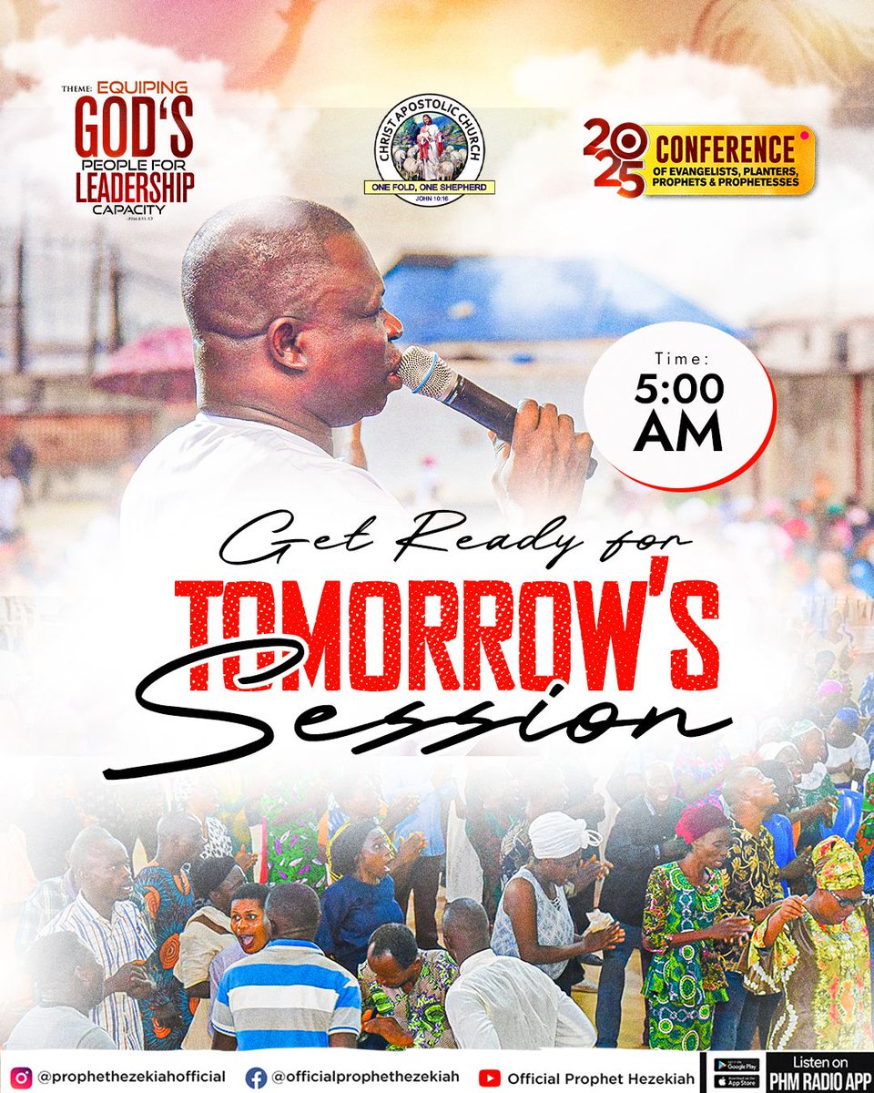 prophethezekiah's tweet photo. 🚨 TOMORROW’S SESSION starts at 5:00 AM!
📢 Invite your family, friends & church members — don’t let them miss this divine encounter!
🔁 SHARE this post now.
📍Be on time. Be expectant. Be transformed.
#CACConference2025 #PropheticFire #EarlyMorningGlory https://t.co/BLJNoj0X2E