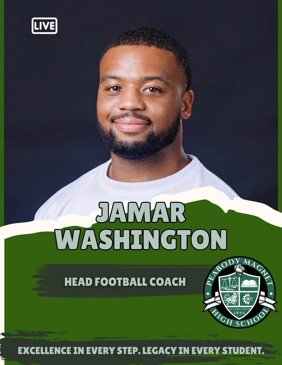 LaMar Gafford (@lamargafford) on Twitter photo #BREAKING: Peabody has announced that former Warhorse Jamar Washington (<a href="/_coachwash/">Jamar Washington</a>) will be the new football coach.
Washington played for the 'Horses in 2013-2016 and was most recently the OC at Southern Lab. #cenlapreps #BREAKING: Peabody has announced that former Warhorse Jamar Washington (<a href="/_coachwash/">Jamar Washington</a>) will be the new football coach.
Washington played for the 'Horses in 2013-2016 and was most recently the OC at Southern Lab. #cenlapreps