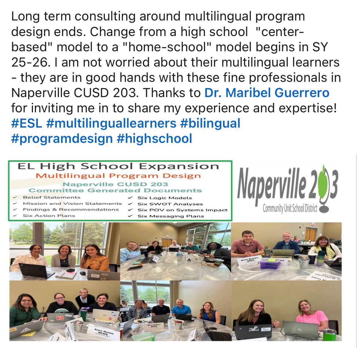 Excited for what’s ahead as Naperville CUSD 203 transitions to a home-school model—multilingual learners are in truly excellent hands! #elevate203