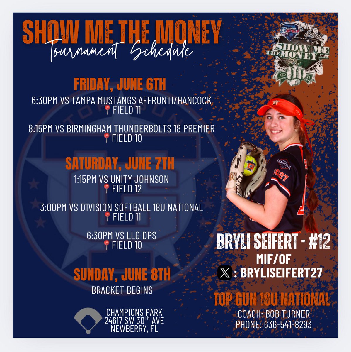 Bryli Seifert 2027 (@bryliseifert27) on Twitter photo Excited to hit the dirt this weekend with <a href="/TGA_Turner/">Top Gun National 18U</a> at Show Me the Money 💵 in Florida🌴☀️
Schedule ⬇️ Excited to hit the dirt this weekend with <a href="/TGA_Turner/">Top Gun National 18U</a> at Show Me the Money 💵 in Florida🌴☀️
Schedule ⬇️