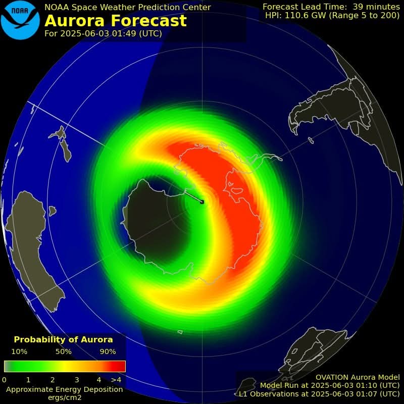 #Ahora 
Pronostico de auroras para las próximas horas, la zona Antartica con buenas perspectivas.