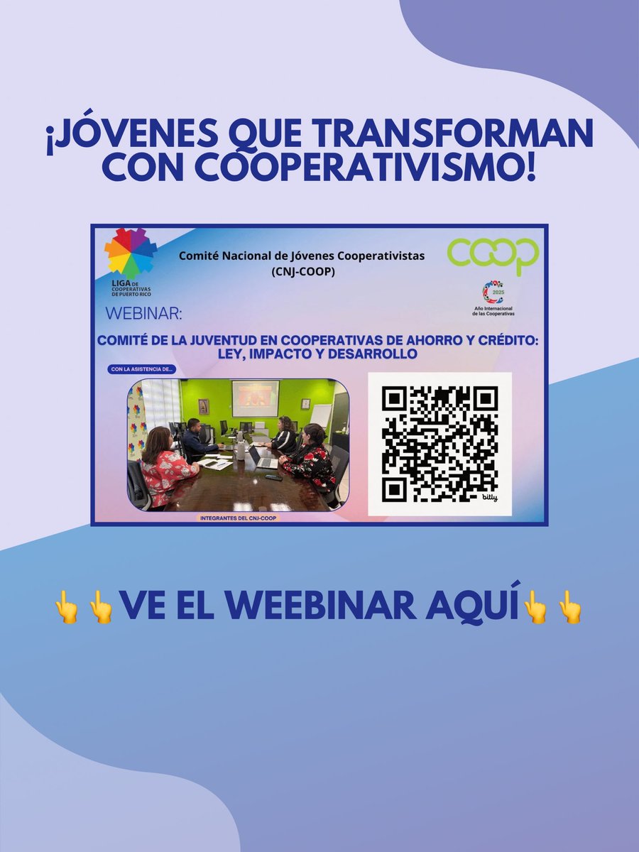 ¿Sabías que existe un Comité Nacional de Jóvenes Cooperativistas en Puerto Rico?

🔗 Dale clic al enlace o escanea el QR para verlo completo y aprender de ahorros y créditos en cooperativas.

#CGEUPRRP #JuventudCoopPR #CooperativismoJoven

instagram.com/stories/cgeupr…