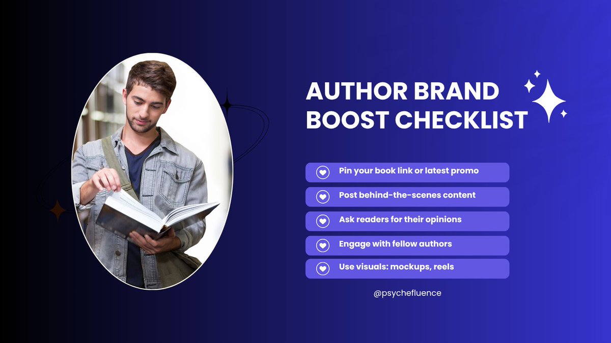 psychefluence's tweet photo. Struggling to get your author brand noticed? Here’s a checklist to help you create genuine connections
Want help? @psychefluence                                                                                                        #BookMarketing #AuthorTips @psychefluence https://t.co/Em00B6Tz1R