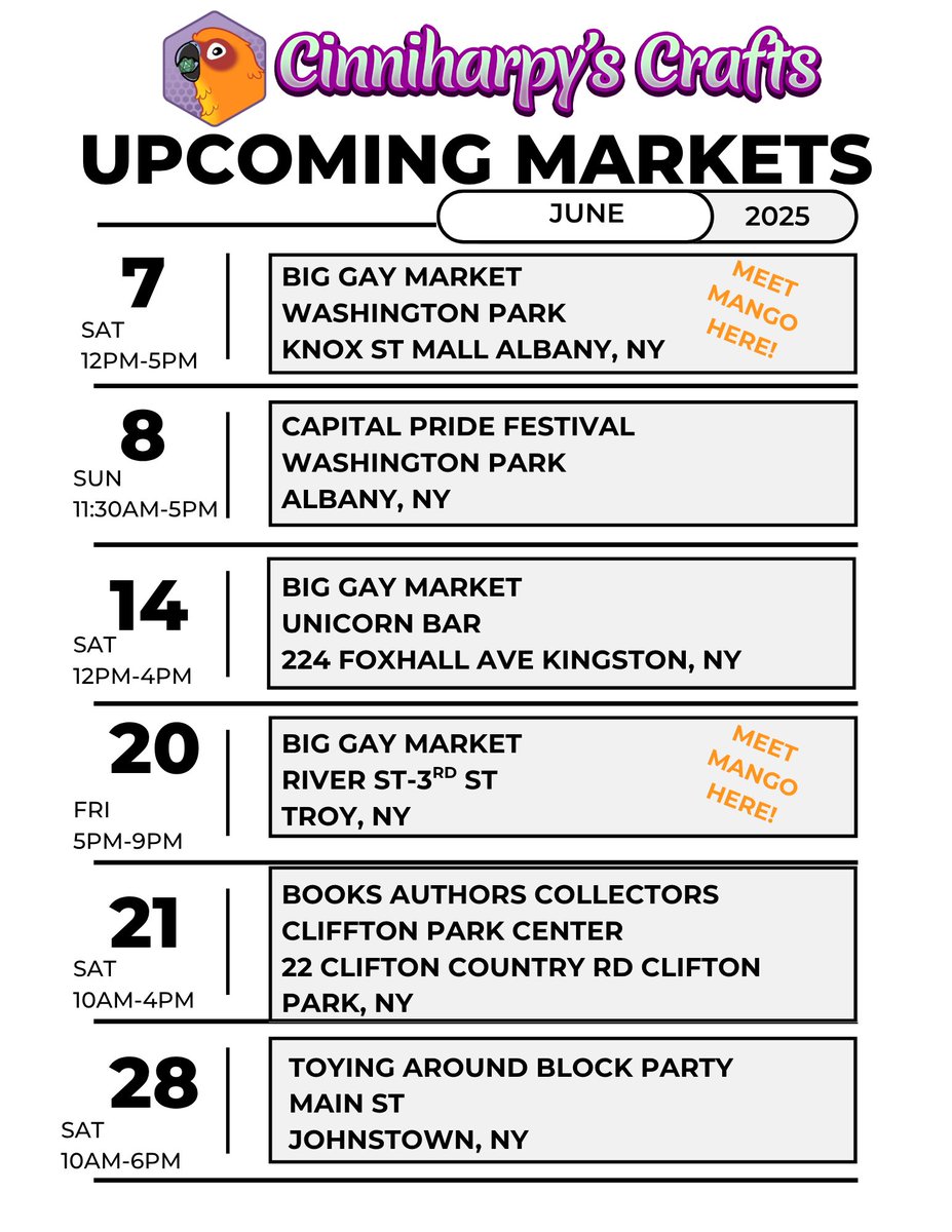 Here's what events we'll be selling dice at in June!