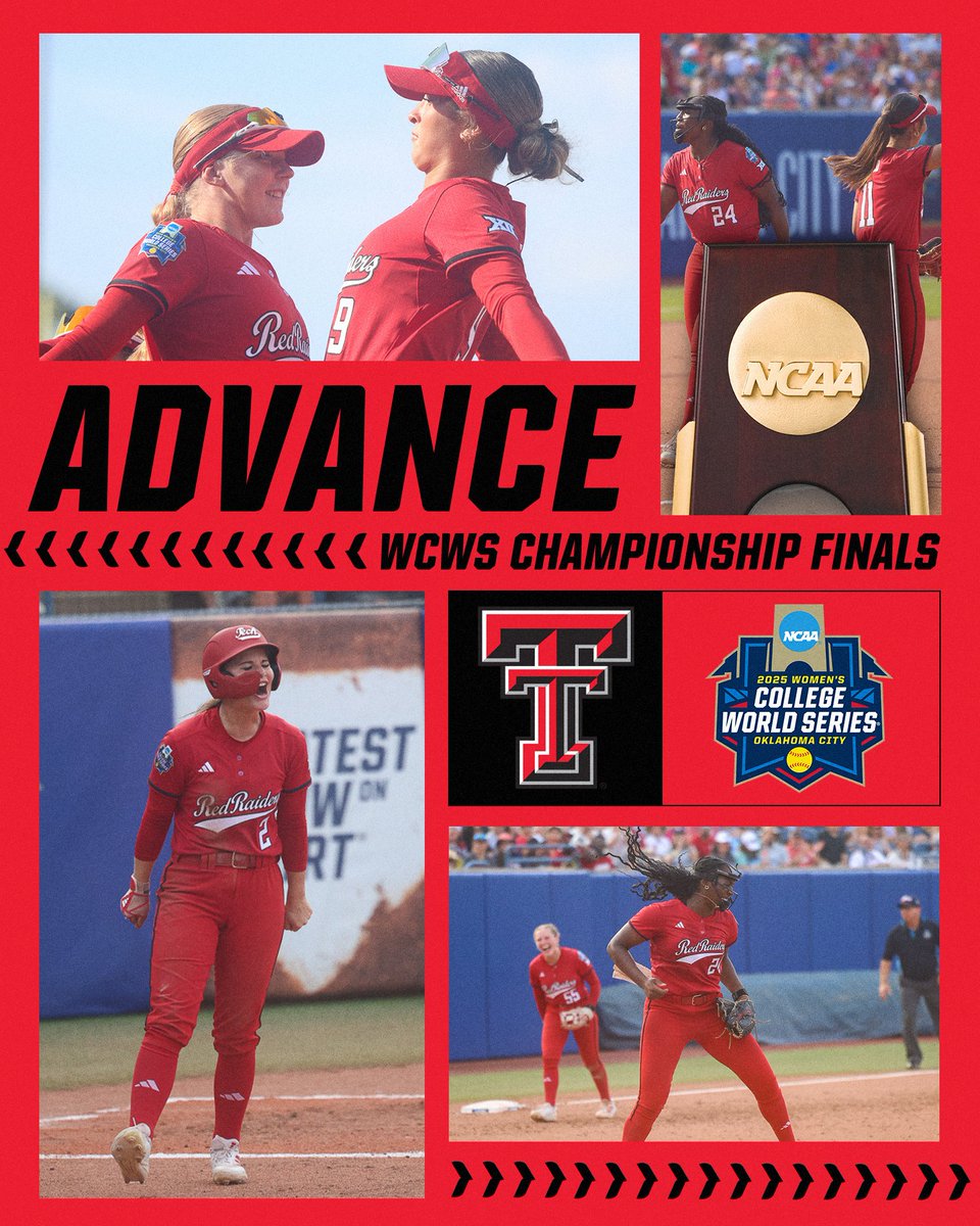 NCAA Softball (@ncaasoftball) on Twitter photo RED RAIDERS WALK IT OFF TO THE CHAMPIONSHIP FINALS ‼️
(12) <a href="/TexasTechSB/">Texas Tech Softball</a> defeats (2) Oklahoma, 3-2, to advance to their first #WCWS Championship Finals! RED RAIDERS WALK IT OFF TO THE CHAMPIONSHIP FINALS ‼️
(12) <a href="/TexasTechSB/">Texas Tech Softball</a> defeats (2) Oklahoma, 3-2, to advance to their first #WCWS Championship Finals!