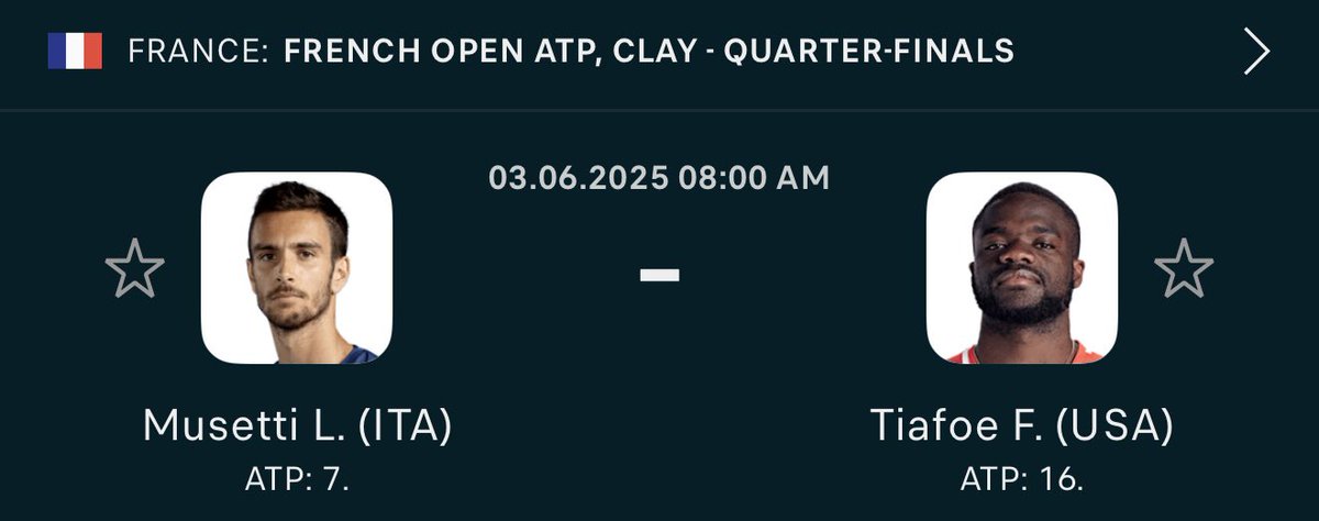 SJPickit's tweet image. 𝟐𝟎𝐮 𝐌𝐀𝐗 𝐏𝐋𝐀𝐘 𝐈𝐍 𝐏𝐀𝐑𝐈𝐒, 𝐅𝐑𝐀𝐍𝐂𝐄 𝐅𝐎𝐑 𝐓𝐇𝐄 𝐅𝐑𝐄𝐍𝐂𝐇 𝐎𝐏𝐄𝐍! 🇫🇷🏆

🇮🇹 L. Musetti Vs F. Tiafoe 🇺🇸 

𝐋𝐈𝐊𝐄 ♥️, 𝐂𝐎𝐌𝐌𝐄𝐍𝐓 💬 𝐀𝐍𝐃 𝐅𝐎𝐋𝐋𝐎𝐖 (@SJPickit) 𝐓𝐎 𝐑𝐄𝐂𝐄𝐈𝐕𝐄 𝐓𝐇𝐄 𝐏𝐋𝐀𝐘! 🧑‍🍳

#RolandGarros