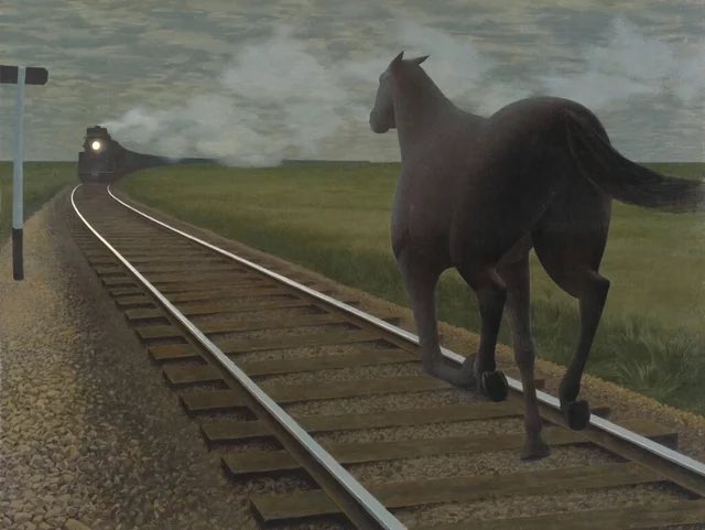 visakanv's tweet photo. @eshear Alex Colville’s paintings in the 50s-70s look like they were inspired by 90s computer graphics https://t.co/u1ZHoMZ5Cb