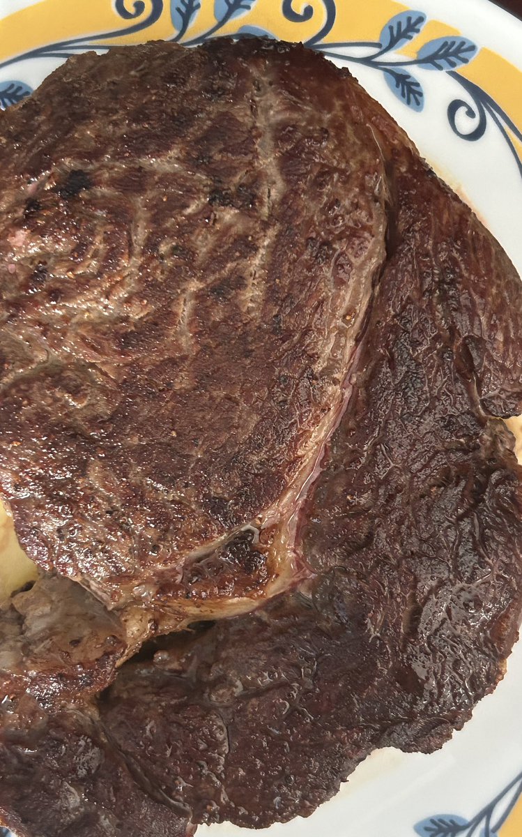 I hiked 14.4 miles today and this is my reward. A tempered perfectly seared ribeye (my personal favorite) cooked to medium rare. You can’t tell by the photo but this steak is huge. At least for me.