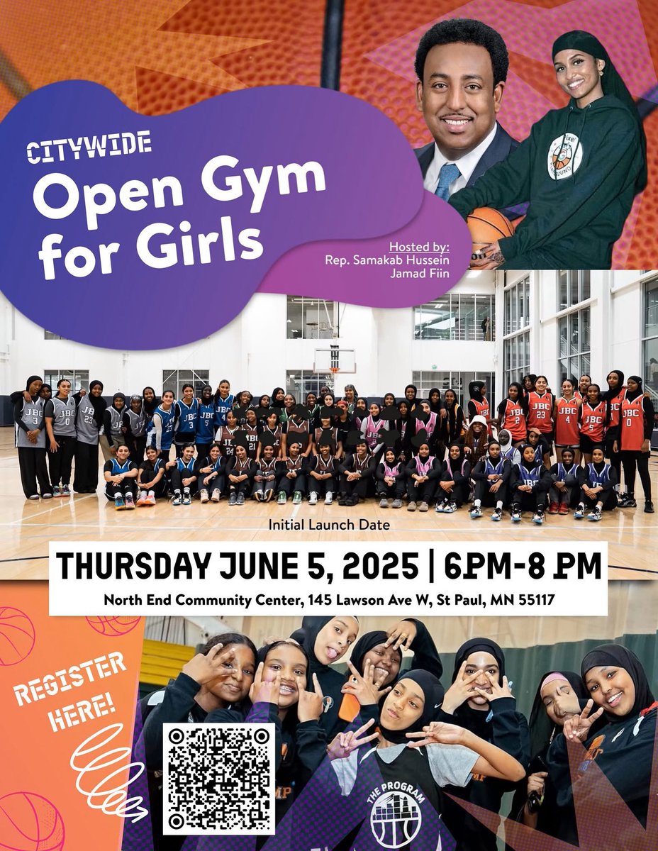 Rep. Samakab Hussein (@samakabforhouse) on Twitter photo 🚨 Exciting news! 🚨
We’re launching a brand new “Open Gym for Girls” program in our community—creating a safe, welcoming space for girls of all backgrounds, especially Muslim girls & youth of color, to get active & enjoy sports! 🏀🤸‍♀️
Proud to partner with @JamadBasketball & 🚨 Exciting news! 🚨
We’re launching a brand new “Open Gym for Girls” program in our community—creating a safe, welcoming space for girls of all backgrounds, especially Muslim girls & youth of color, to get active & enjoy sports! 🏀🤸‍♀️
Proud to partner with @JamadBasketball &