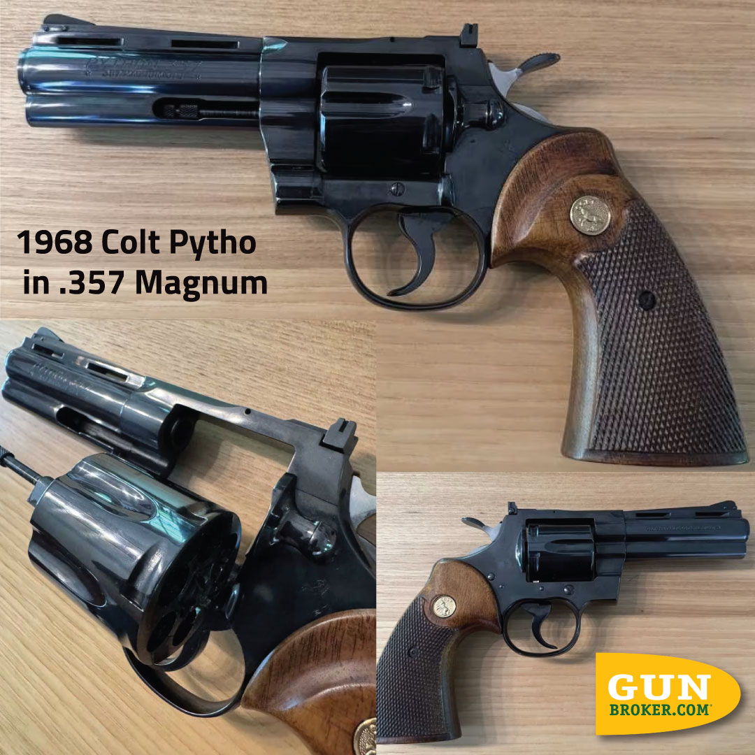 GunBroker's tweet image. #MagnumMonday: 1968 Colt Python
🔗 bit.ly/3FFvcm3

🔫 .357 Magnum
🔢 Serial No. 77777 — Lucky Sevens!

Collector-grade, ultra-rare, absolutely iconic.

#ColtPython #GunsDaily