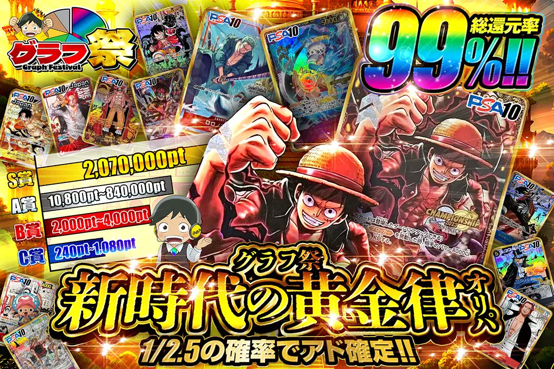 📊グラフ祭📊

🌟総還元率99％!!
🌟1/2.5の確率でアド確定!!

📊新時代の黄金律オリパ📊
販売開始(bit.ly/4g5hRA5)

🥇がんばルフィ PSA10

フォロー&amp;RP&amp;いいねで
1名様に2,000ptプレゼント🎁
〆切 24時

#DOPAオリパ #ワンピカード
