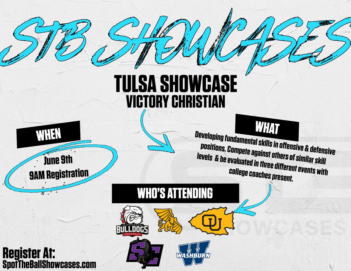 🔥𝙏𝙪𝙡𝙨𝙖 𝙎𝙝𝙤𝙬𝙘𝙖𝙨𝙚🔥
ONE week away!!
🔗bit.ly/STB2025Tulsa 
🗓️June 9
📍<a href="/CNQR_FB/">Victory Christian Football</a> 
Excited to continue bringing our STB brand to Tulsa for NEW HC <a href="/RjWakley/">rj wakley</a>!

#STBShowcases