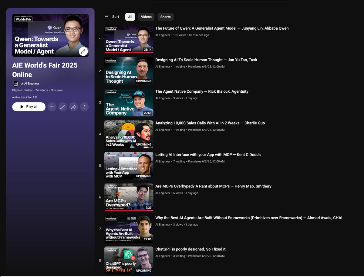 ✅AIE Expo Sponsorships: sold out
✅AIE Workshops: sold out
✅AIE Tickets: sold out
✅AIE Vibes: immaculate

As an extra special THANK YOU to the community we are releasing an ENTIRE BONUS @aidotengineer TRACK ONLINE RIGHT NOW

Starting today, featuring our online keynote: