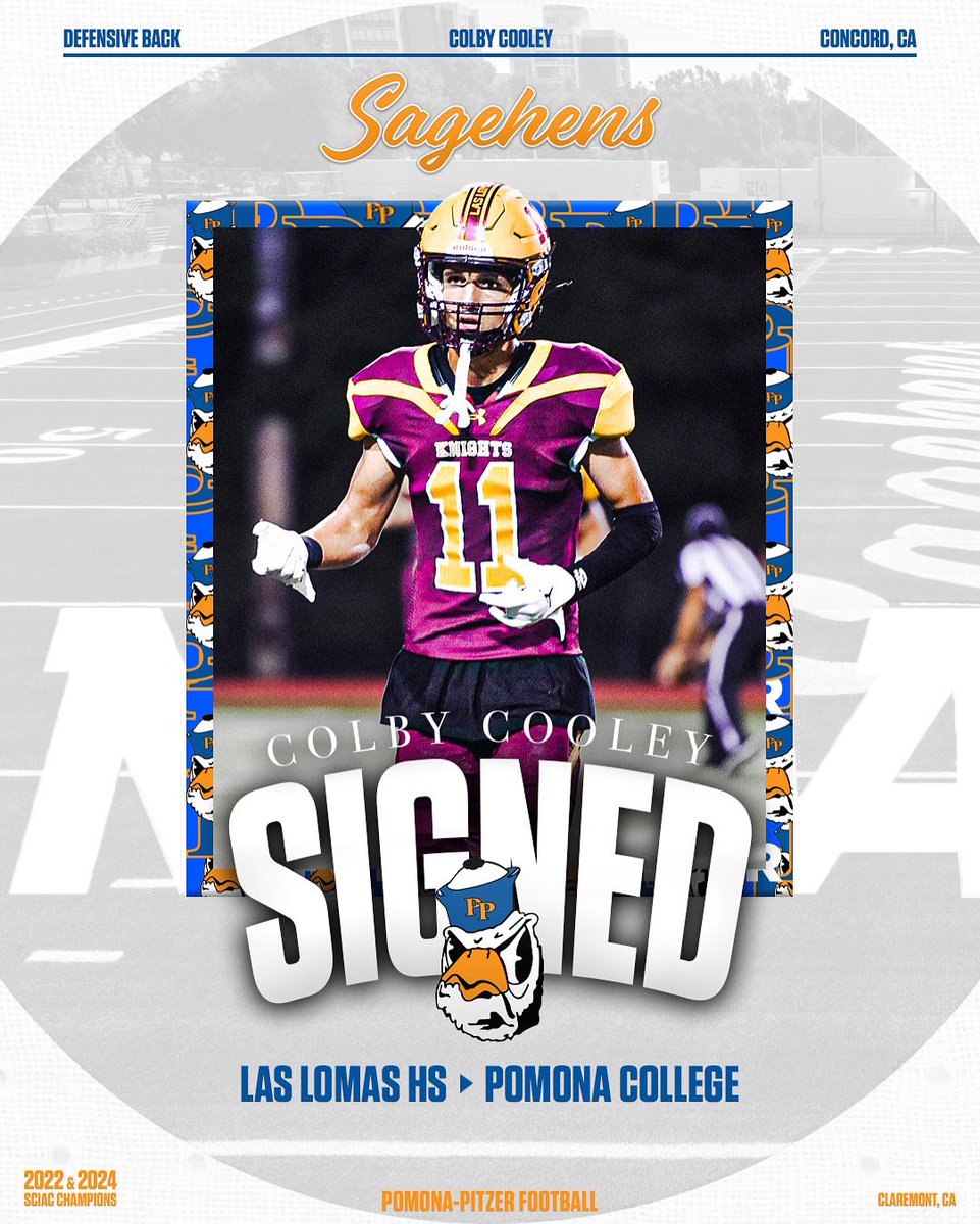 Welcome Colby Cooley from Las Lomas High School as a Pomona-Pitzer Sagehen! Colby is a Defensive Back and will be attending Pomona College! 

#sagehenfb #gosagehens