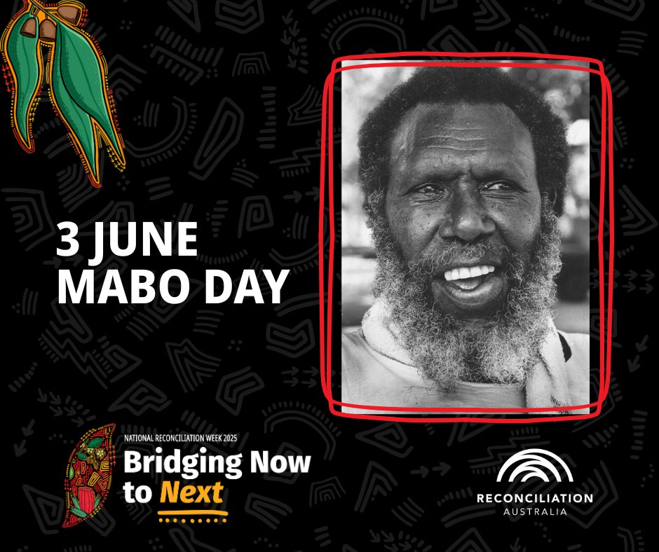 3 June marks Mabo Day. A day that commemorates Mer Island man Eddie Koiki Mabo and his successful efforts to overturn the legal fiction of terra nullius, or ‘land belonging to no one’. 

📌Learn more: reconciliation.org.au/commemorating-… 

#Reconciliation #NRW2025 #BridgingNowtoNext
