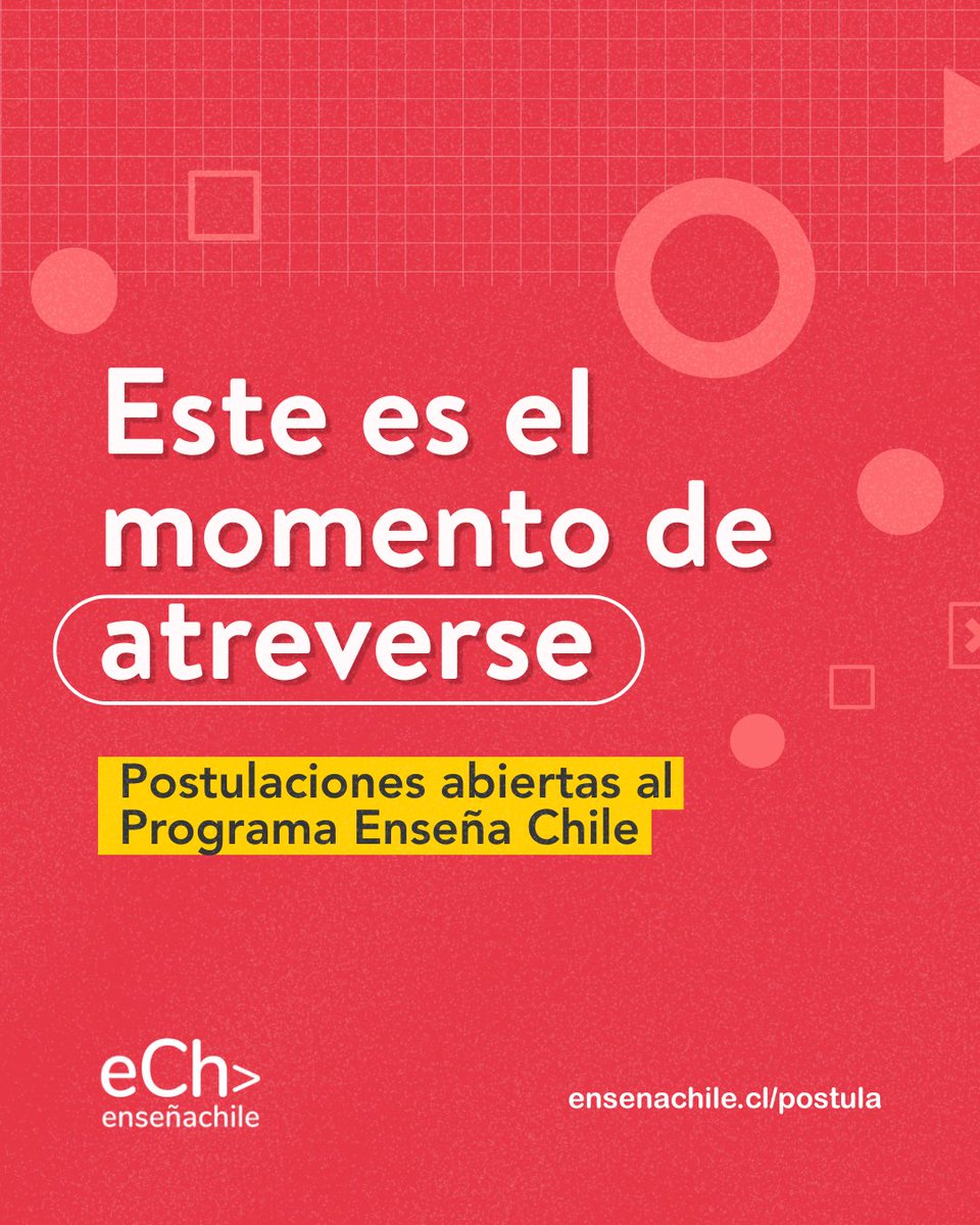 ¡Ya abrimos las postulaciones al Programa Enseña Chile!

Si buscas potenciar tu talento desarrollando las habilidades que el mundo necesita y crees que cambiar Chile es posible, ingresa al link, revisa los requisitos y ¡postula! 🌐: ensenachile.cl/postula/

#oportunidad