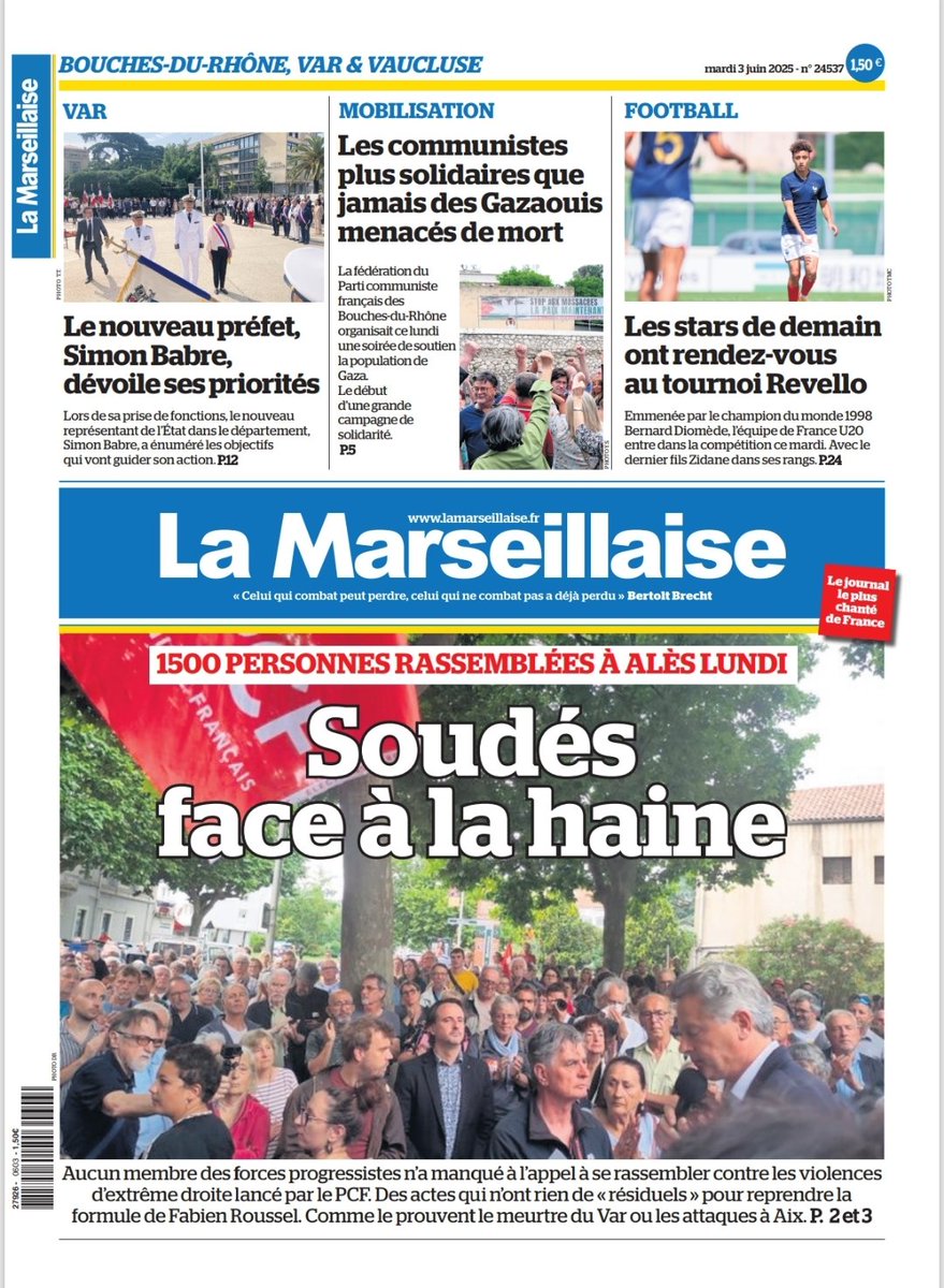 La Une de La Marseillaise en kiosques ce 3 juin 2025. Pour vous abonner en ligne, c'est ici ⬇️
abonnement.lamarseillaise.fr