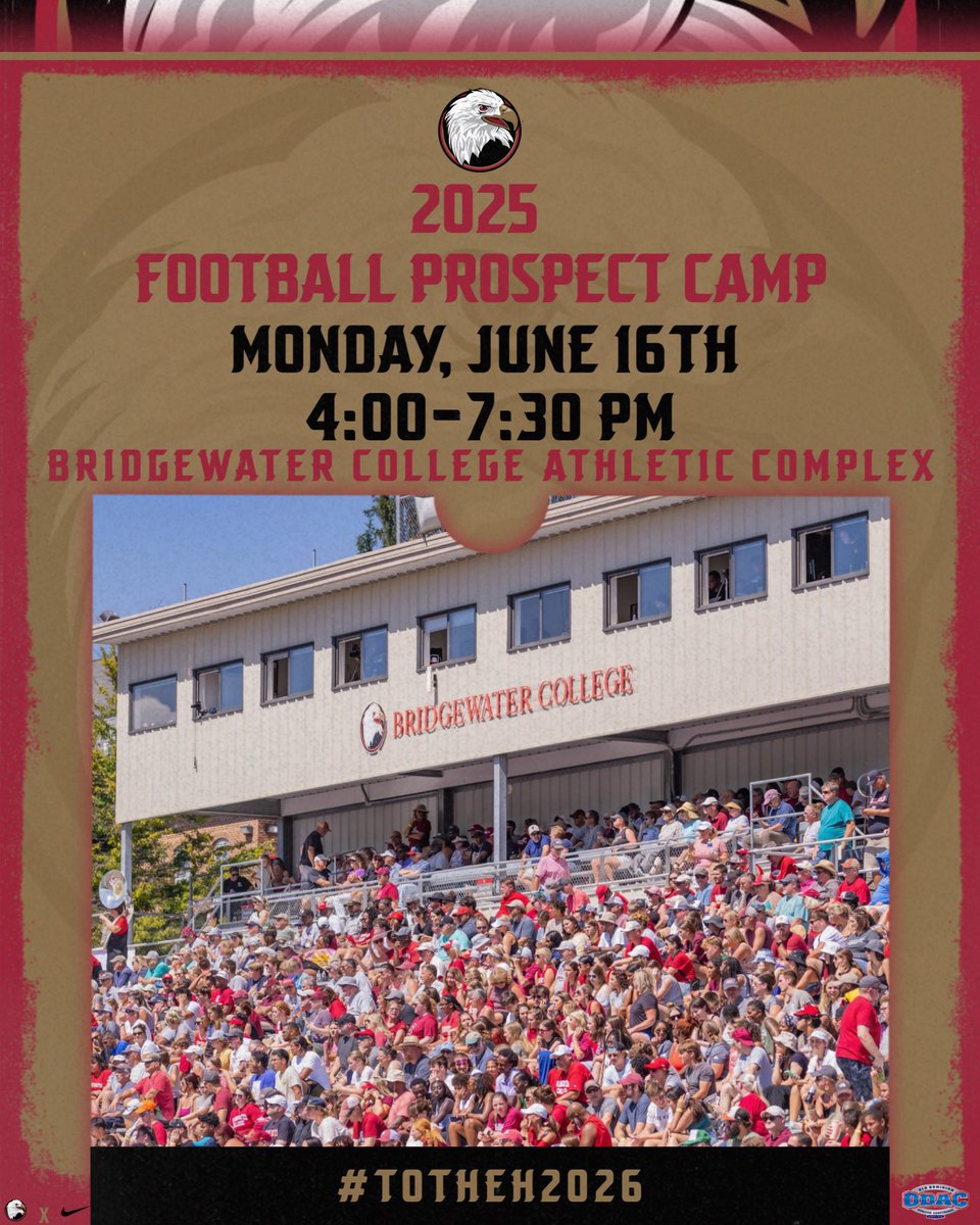 Future Eagles we’re two weeks away from camp! Get signed up now and come ball out!!!🦅 🦅 🦅 

bridgewaterfootballcamps.com
