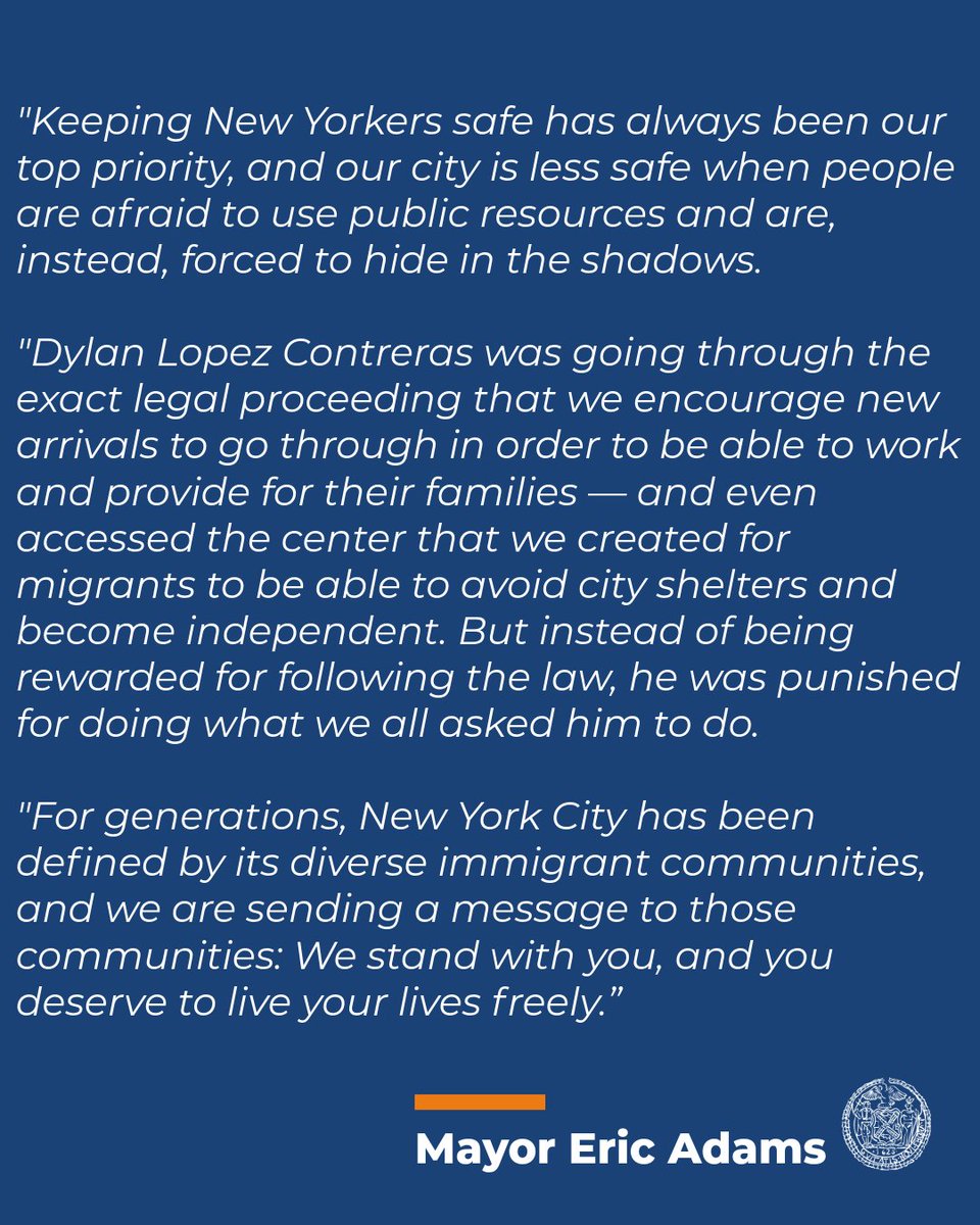 Mayor Eric Adams (@nycmayor) on Twitter photo Dylan Lopez Contreras is a <a href="/NYCSchools/">NYC Public Schools</a> student who was following the law, but was punished for doing what we all asked him to do.
Read my full statement on how our administration is taking action after he was arrested in a Manhattan courthouse: nyc.gov/office-of-the-… Dylan Lopez Contreras is a <a href="/NYCSchools/">NYC Public Schools</a> student who was following the law, but was punished for doing what we all asked him to do.
Read my full statement on how our administration is taking action after he was arrested in a Manhattan courthouse: nyc.gov/office-of-the-…