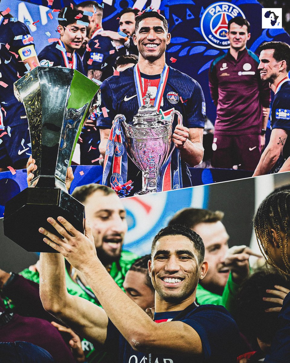 🇲🇦 Achraf Hakimi 2024/25 so far. 

10 buts ⚽️
14 passes décisives 🎯

▫️Ligue des Champions. 🏆✅
▫️Ligue 1. 🏆✅
▫️Coupe de France. 🏆✅
▫️Trophée des Champions.🏆✅

▫️Coupe du Monde des Clubs 🏆❓
▫️Supercoupe d’Europe 🏆❓

▫️Buteur en 𝗙𝗜𝗡𝗔𝗟𝗘 de Coupe de France.