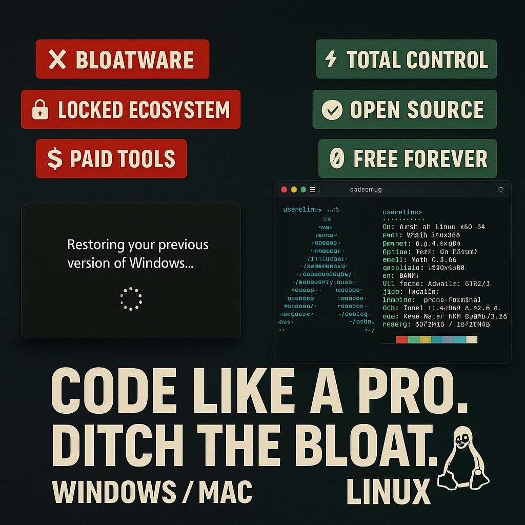 firvidofficial's tweet image. Windows slowing you down? Mac draining your wallet?
⚡ Real devs use Linux for speed, control, and freedom.
No bloat. No limits. Just pure power.
#CodeOnLinux 🐧
#LinuxForDevs #OpenSource #TerminalGang #TechTwitter #DevLife #FOSS #SwitchToLinux #ProductivityHack