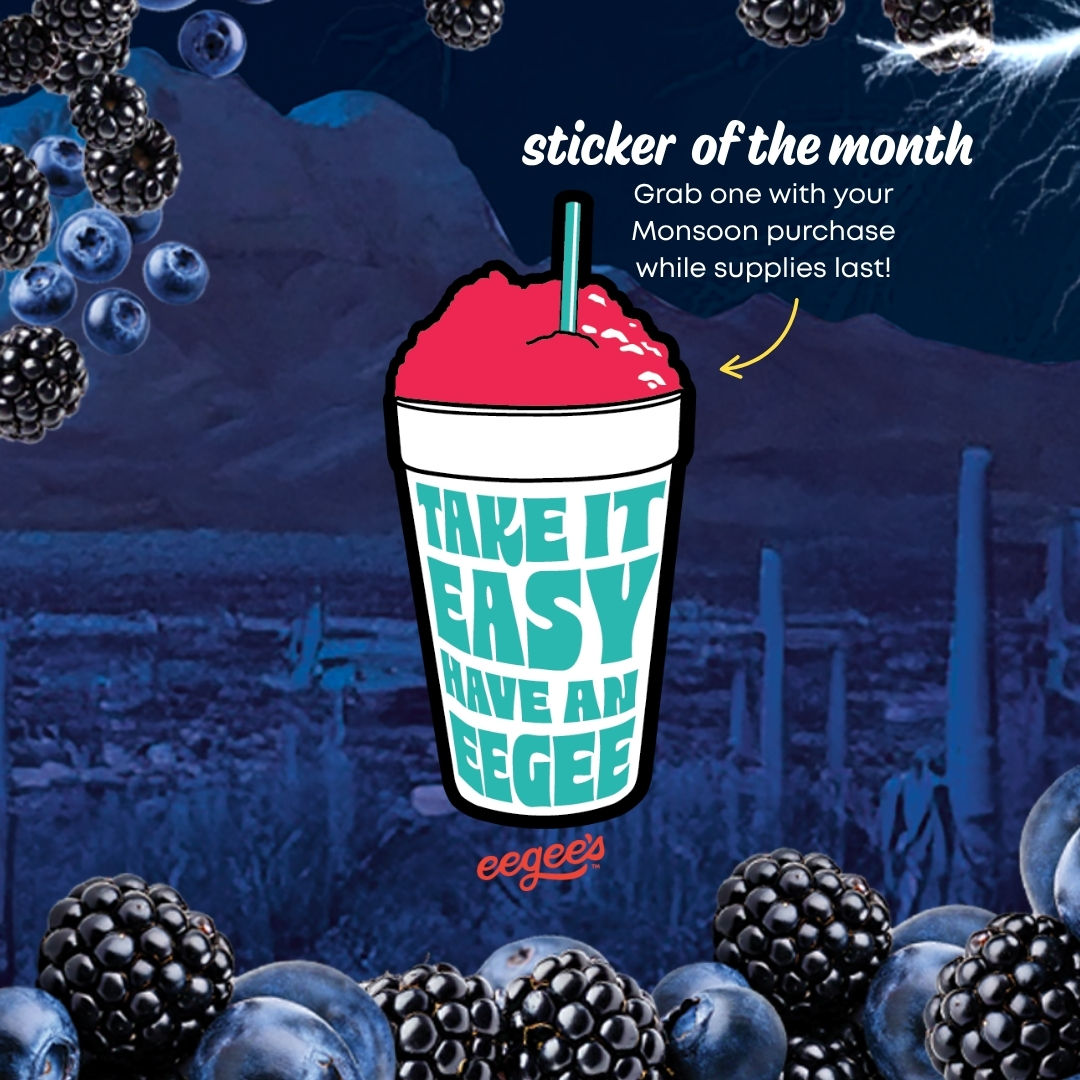 June’s flavor forecast: Monsoon. A 100% chance of blueberry and blackberry bliss. 🌩️🌀

Don’t forget to grab our June sticker while supplies last. 💜