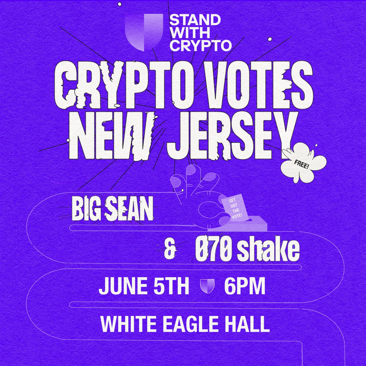 Just announced: <a href="/BigSean/">Sean Don</a> will headline our New Jersey rally with <a href="/070shake/">DANI MOON</a> this Thursday.

NJ is home to over 65K SWC advocates, and in a hotly contested election like the upcoming primary, they could determine the future of the governorship. 

RSVP: standwithcryptonj.splashthat.com