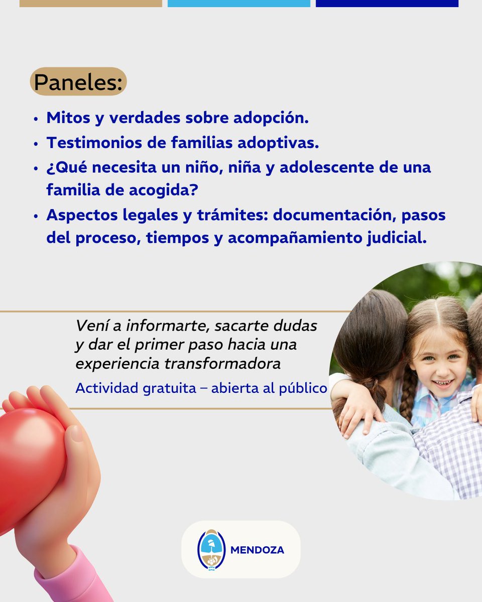 Jornada sobre Adopción: construyendo vínculos con amor y compromiso.

Te invitamos a participar de un espacio de reflexión y encuentro, con testimonios de familias adoptivas.

👥 Abierto al público
📍 Enoteca
📅 13 de junio
🕒 15 a 18 h
